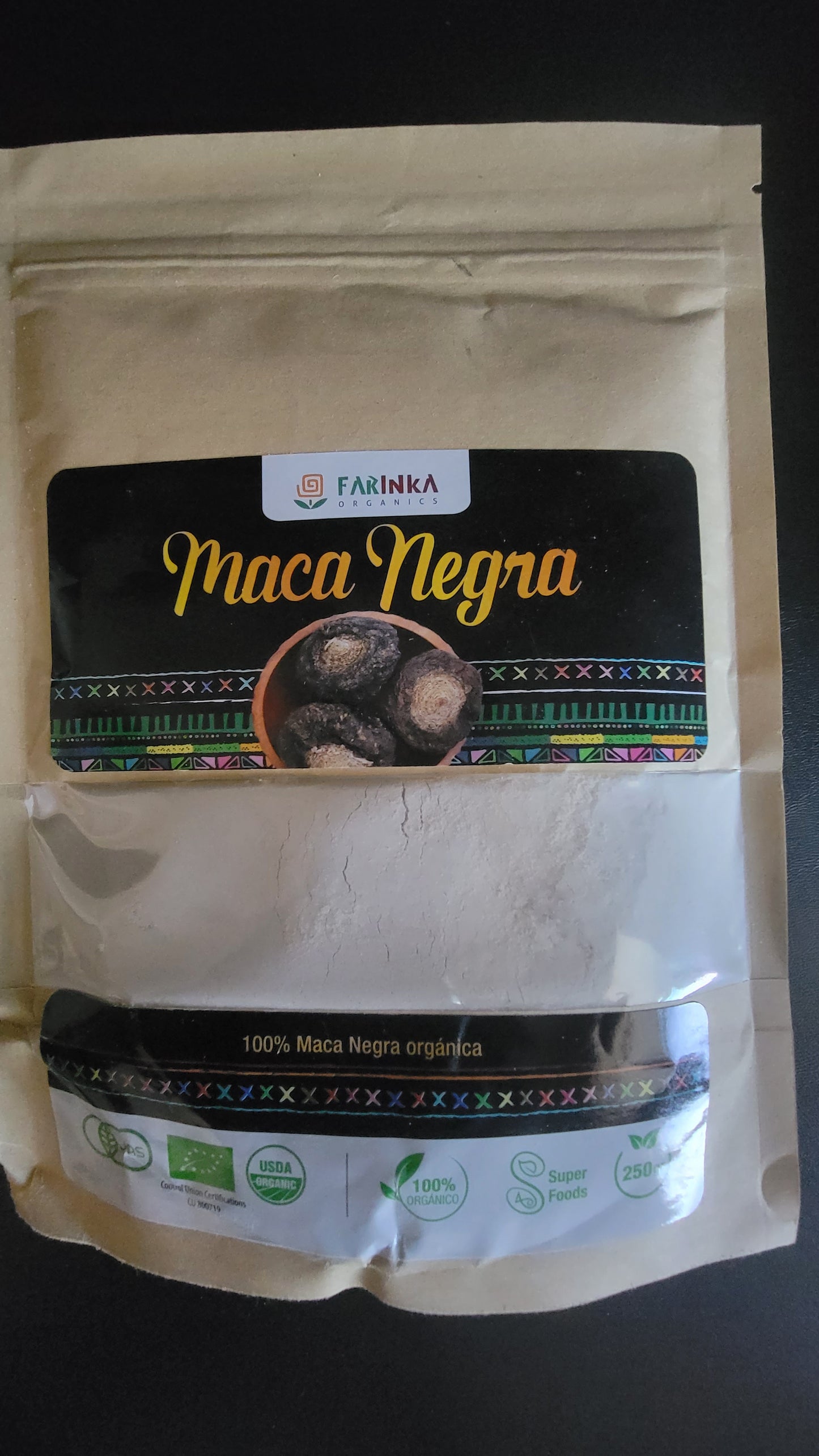 MACA NEGRA ORGANICA PERUANA 250 GRAMOS........BLACK ORGANIC MACA FROM PERU 250 GRAMS