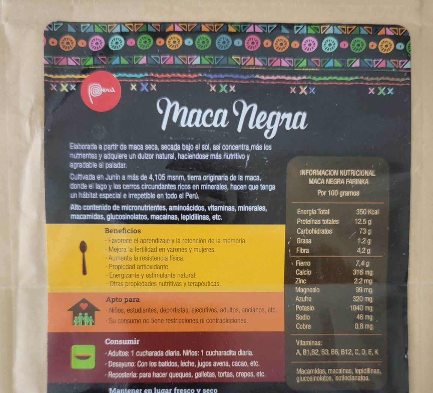 MACA NEGRA ORGANICA PERUANA 250 GRAMOS........BLACK ORGANIC MACA FROM PERU 250 GRAMS